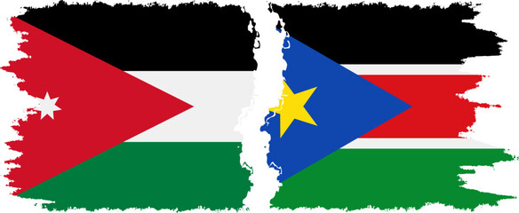 South Sudan and Jordan grunge flags connection vector