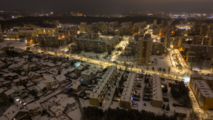 Drone photography of snow cityscape during winter morning
