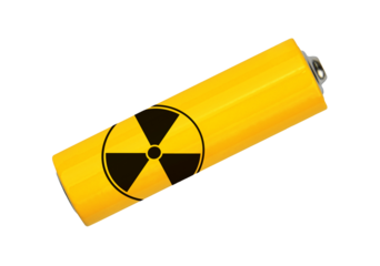 Yellow alkaline AA battery with radioactive sign