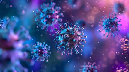 Close-up of viruses under microscope on a lilac background - obrazy, fototapety, plakaty