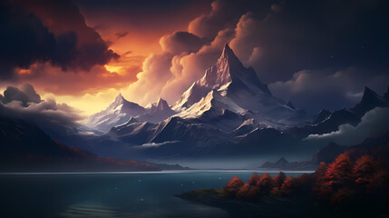 Fototapeta na wymiar Majestic mountains, panoramic peaks PPT background
