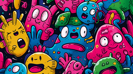 Naklejka premium Doodle monster pattern, Generative AI
