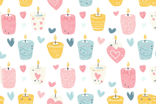 Seamless Pastel Valentines Hearts and Candles