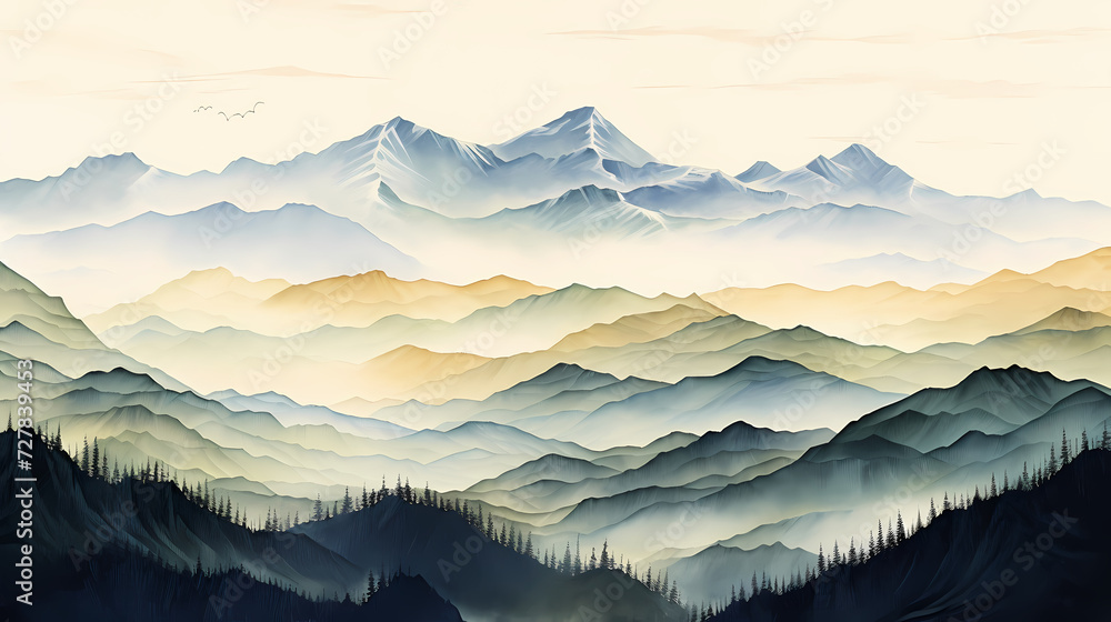 Wall mural Stunning mountains, panoramic peaks PPT background