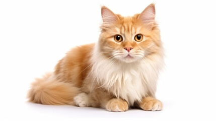 Cute cat on a white background. Copy space.
