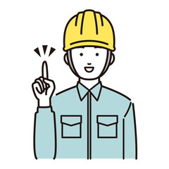 指差しポーズをする作業員イラスト