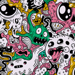 Obraz premium Doodle monster pattern, Generative AI