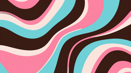 Strawberry pink, neon blue, and dark chocolate brown color retro groovy background vector...