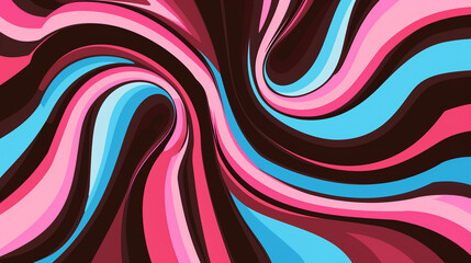 Strawberry pink, neon blue, and dark chocolate brown color retro groovy background vector...