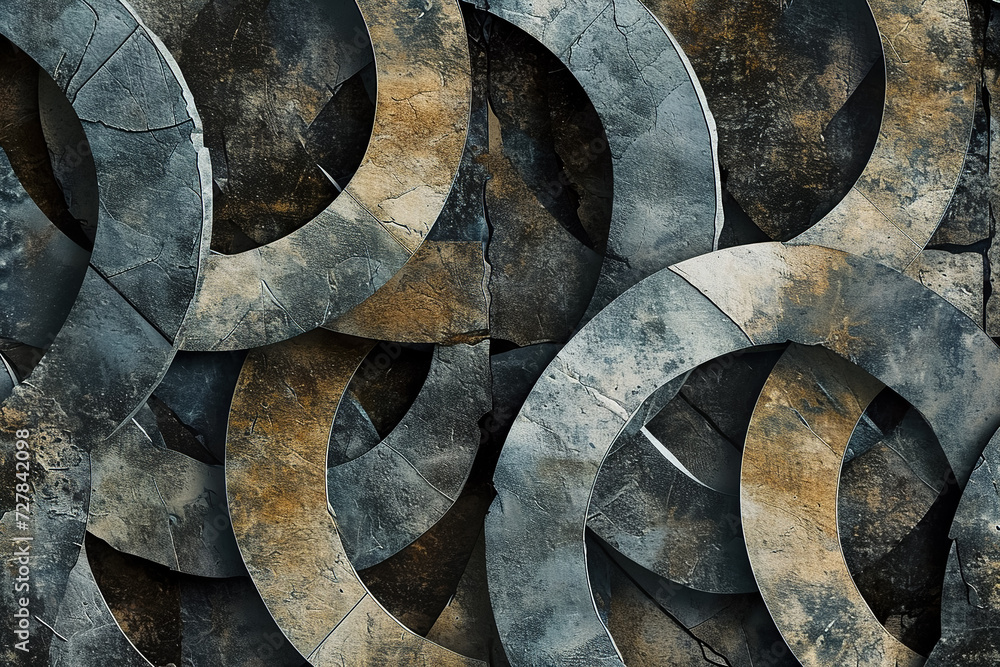 Poster generate an abstract pattern of interlocking circles, each with unique textures