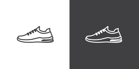 Sneaker icon. women footwears icon. Sport shoe line icon in white and black background. Sport shoe vector icon illustration - obrazy, fototapety, plakaty
