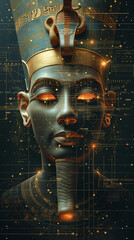 pharaoh with hieroglyphics overlay, ancient augmentation Generative AI