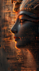 pharaoh with hieroglyphics overlay, ancient augmentation Generative AI