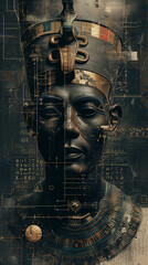 pharaoh with hieroglyphics overlay, ancient augmentation Generative AI
