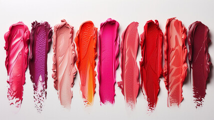 Rows of lipstick swatches in shades of red and pink on white