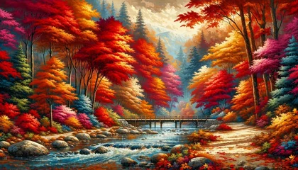 Poster Autumn River Foliage Generative AI © mckay