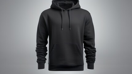 Black classic Hoodie front and back in pure black without logo on white background