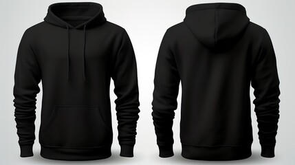 Black classic Hoodie front and back in pure black without logo on white background