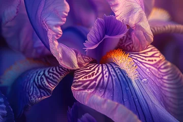 Stoff pro Meter close-up of a blooming iris flower, its petals a stunning shade of purple © Formoney