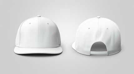 White classic snapback front and back in pure white without logo on grey background as a design mockup
