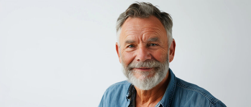 A charismatic elderly man with a warm smile and a stylish beard exudes confidence and a zest for life