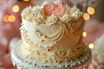 cake with a cream color and a heart and a professional overlay on the celebration