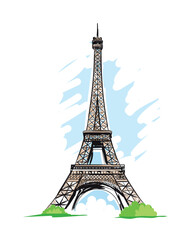 Fototapeta na wymiar Eiffel tower free hand sketch, vintage card, symbol of France sticker