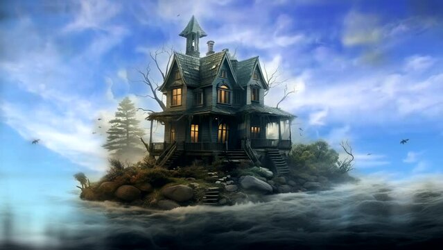 A unique view of the house on the beach Seamless looping time-lapse 4k animation video background Generated AI