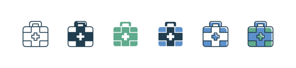 medical first aid kit bag icon set life medicine emergency box health care vector illustration - obrazy, fototapety, plakaty