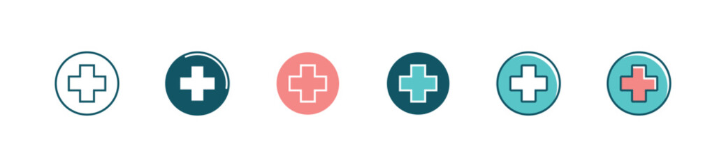 simple first aid cross icon set medical health care vector. life, hospital, clinic, medicine, plus symbol design - obrazy, fototapety, plakaty