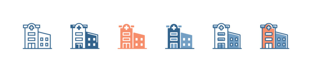 medical hospital building icon set health care clinic architecture vector illustration