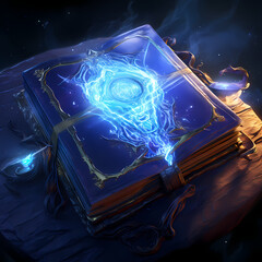 A wizards spellbook with glowing runes. 