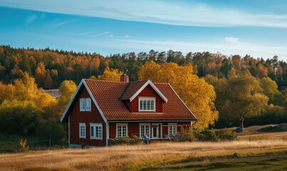 Cozy swedish house style with wood and red color combination