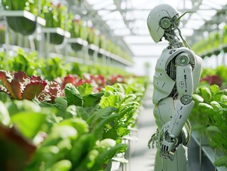 Agriculture robotic and autonomous car working in smart farm, Future 5G technology with smart agriculture farming concept.