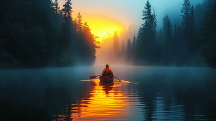 Solitary Canoe Trip at Sunrise