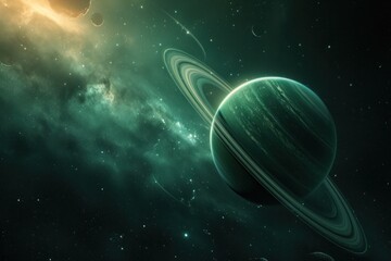 Planets with ring systems in space Science fiction.