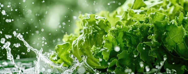 Splash of water with gree healthy vegetable