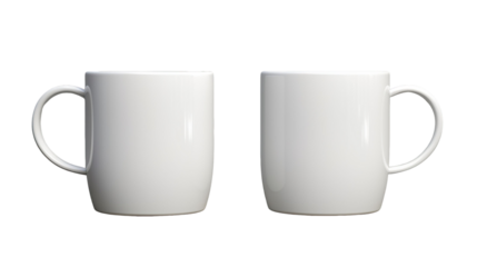 White classic coffee cup front and back in pure white without logo on transparent Background
