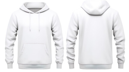 White classic Hoodie front and back in pure white without logo on transparent background 