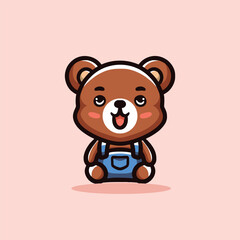Cute Bear Cartoon Mascot Animal Vector Logo Design illustration