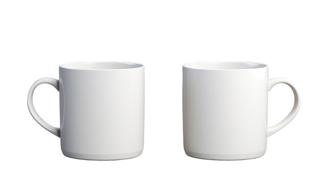 White classic coffee cup front and back in pure white without logo on transparent Background