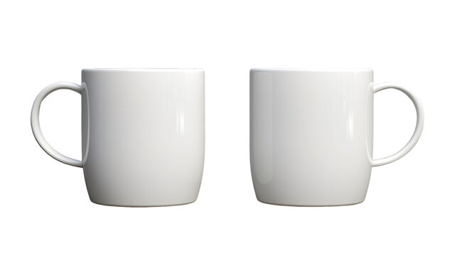 White classic coffee cup front and back in pure white without logo on transparent Background