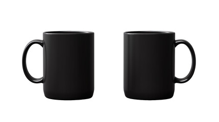 Black classic coffee cup front and back in pure black without logo on transparent background
