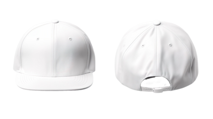 White classic snapback front and back in pure white without logo on transparent background as a design mockup