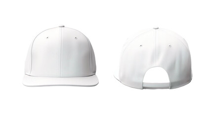 White classic snapback front and back in pure white without logo on transparent background as a design mockup