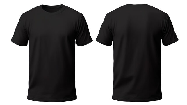 Black classic t-shirt front and back in pure black without logo on transparent background