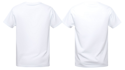 White classic t-shirt front and back in pure white on transparent background