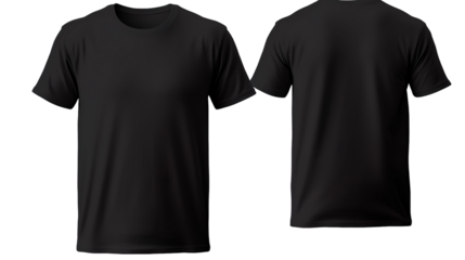 Black classic t-shirt front and back in pure black without logo on transparent background