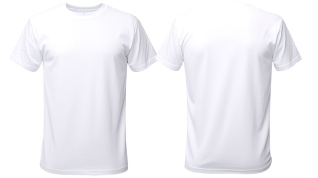 White classic t-shirt front and back in pure white on transparent background