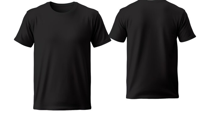 Black classic t-shirt front and back in pure black without logo on transparent background